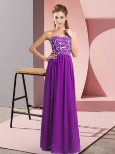Sweetheart Sleeveless Lace Up Evening Dress Purple Chiffon