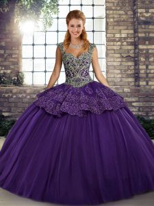 Clearance Floor Length Purple Sweet 16 Dress Straps Sleeveless Lace Up