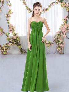Floor Length Green Quinceanera Court of Honor Dress Chiffon Sleeveless Ruching