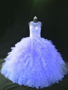 Hot Sale Lavender Sleeveless Beading and Ruffles Floor Length Sweet 16 Dresses