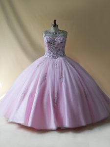 Captivating Ball Gowns Sweet 16 Dress Baby Pink Scoop Tulle Sleeveless Floor Length Lace Up