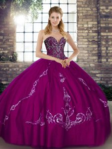 Custom Design Fuchsia Sweet 16 Quinceanera Dress Military Ball and Sweet 16 and Quinceanera with Beading and Embroidery Sweetheart Sleeveless Lace Up