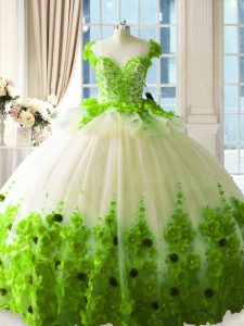 Admirable Floor Length Zipper Quince Ball Gowns for Sweet 16 and Quinceanera with Hand Made Flower