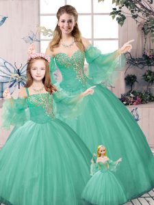 Green Long Sleeves Beading and Ruching Floor Length Sweet 16 Dresses