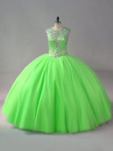 Fantastic Tulle Sleeveless Floor Length Quinceanera Gowns and Beading
