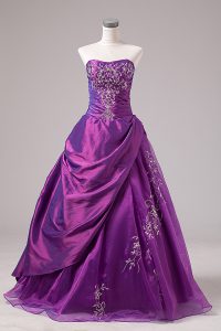 Elegant Strapless Sleeveless Zipper Vestidos de Quinceanera Purple Organza