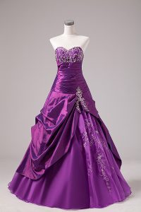 Flare Eggplant Purple Organza Lace Up 15 Quinceanera Dress Sleeveless Floor Length Embroidery
