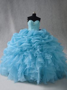 Spectacular Beading and Ruffles and Pick Ups Sweet 16 Dresses Baby Blue Lace Up Sleeveless Floor Length