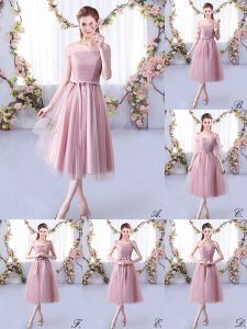 Spectacular Pink Lace Up Court Dresses for Sweet 16 Belt Sleeveless Tea Length