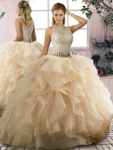 Sleeveless Lace Up Floor Length Ruffles Sweet 16 Dress