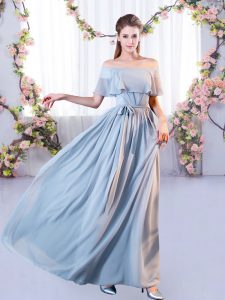 Eye-catching Grey Short Sleeves Chiffon Lace Up Quinceanera Dama Dress for Wedding Party
