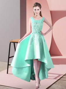 Flare Apple Green A-line Scoop Sleeveless Satin High Low Zipper Lace Dama Dress