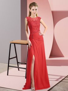 Free and Easy Red Chiffon Zipper Evening Dress Sleeveless Floor Length Beading