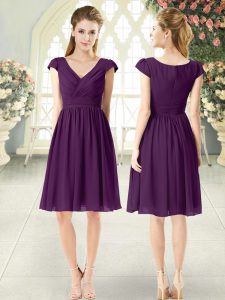 Discount Purple Zipper Homecoming Dress Ruching Cap Sleeves Knee Length