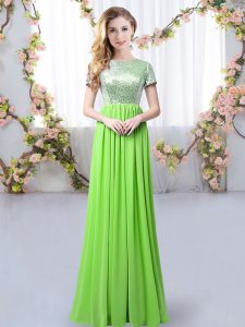 Floor Length Court Dresses for Sweet 16 Chiffon Short Sleeves Sequins