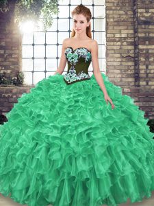 High Class Sweep Train Ball Gowns Quinceanera Dress Green Sweetheart Organza Sleeveless Lace Up