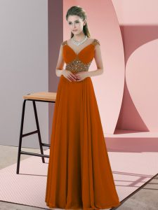 Custom Fit V-neck Sleeveless Backless Prom Dresses Orange Chiffon