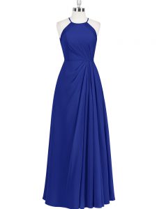 Floor Length Royal Blue Evening Dress Halter Top Sleeveless Zipper