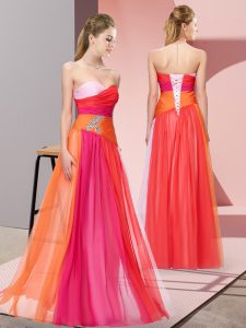 Sleeveless Chiffon Floor Length Lace Up Prom Evening Gown in Multi-color with Beading