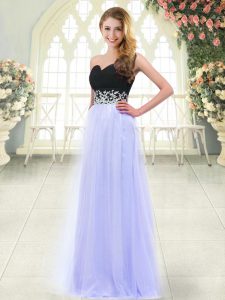 Cute Baby Blue Sleeveless Floor Length Appliques Zipper Prom Dress