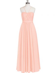 Sleeveless Zipper Floor Length Ruching Dress for Prom