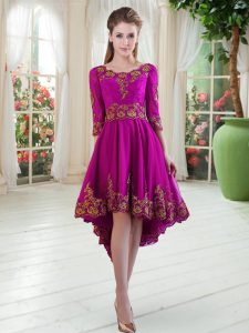 Low Price High Low A-line Long Sleeves Purple Prom Party Dress Lace Up