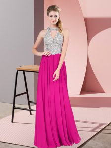 Fuchsia Sleeveless Chiffon Zipper Prom Gown for Prom and Party