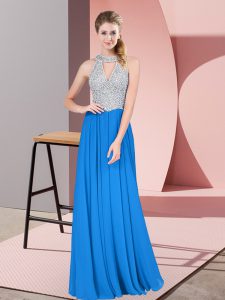 Enchanting Blue Sleeveless Chiffon Zipper Prom Evening Gown for Prom and Party and Military Ball