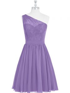Lavender A-line One Shoulder Sleeveless Lace Knee Length Side Zipper Prom Dresses