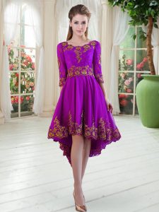Glittering Purple Scoop Embroidery Long Sleeves