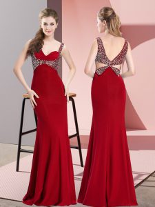 Luxury Red Sleeveless Floor Length Beading Backless Prom Evening Gown