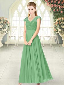 Top Selling Green Cap Sleeves Ankle Length Lace Zipper Homecoming Dress