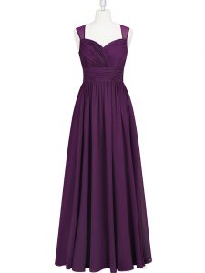 Eggplant Purple Straps Neckline Ruching Sleeveless Zipper