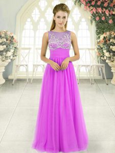 Scoop Sleeveless Tulle Beading Side Zipper