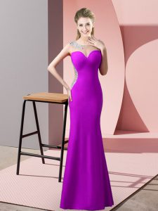 Floor Length Mermaid Sleeveless Purple Prom Dress Sweep Train Zipper