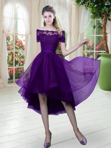 Fashion High Low Lace Up Dress for Prom Purple for Prom and Party with Lace