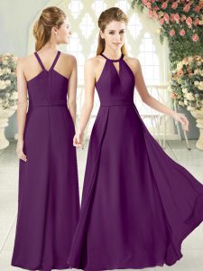 Hot Sale Purple Halter Top Zipper Ruching Evening Dress Sleeveless