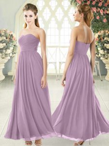 Shining Strapless Sleeveless Prom Party Dress Ankle Length Ruching Purple Chiffon