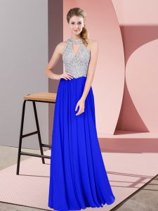 Spectacular Royal Blue Zipper Prom Dresses Beading Sleeveless Floor Length