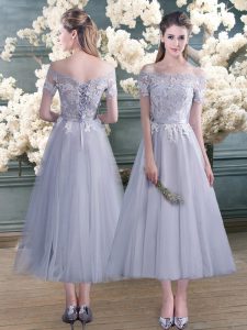 Elegant Short Sleeves Lace and Appliques Lace Up Evening Dress