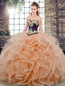 Fashion Peach Ball Gown Prom Dress Sweetheart Sleeveless Sweep Train Lace Up