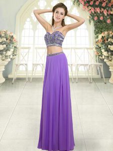 Dramatic Lavender Sleeveless Beading Floor Length Dress for Prom