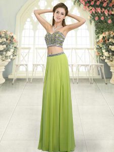 Stunning Sleeveless Floor Length Beading Backless Prom Party Dress with Olive Green
