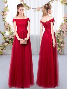 Custom Made Wine Red Sleeveless Lace Floor Length Dama Dress