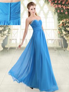 Inexpensive Blue Zipper Dress for Prom Beading Sleeveless Floor Length