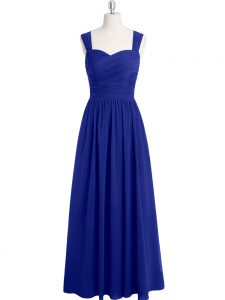 Superior Straps Sleeveless Prom Dresses Floor Length Ruching Royal Blue Chiffon