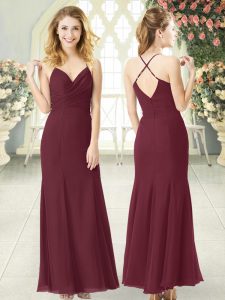 Floor Length Column/Sheath Sleeveless Burgundy Prom Dresses Zipper