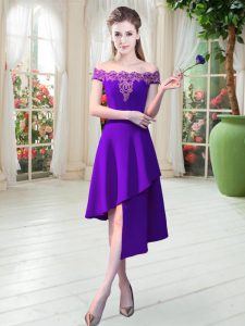 Purple Sleeveless Asymmetrical Appliques Zipper Prom Gown