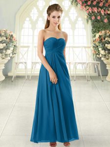 Colorful Blue Empire Sweetheart Sleeveless Chiffon Ankle Length Zipper Ruching Dress for Prom