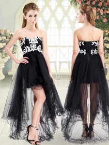 Lovely High Low Lace Up Prom Dresses Black for Prom and Party with Appliques